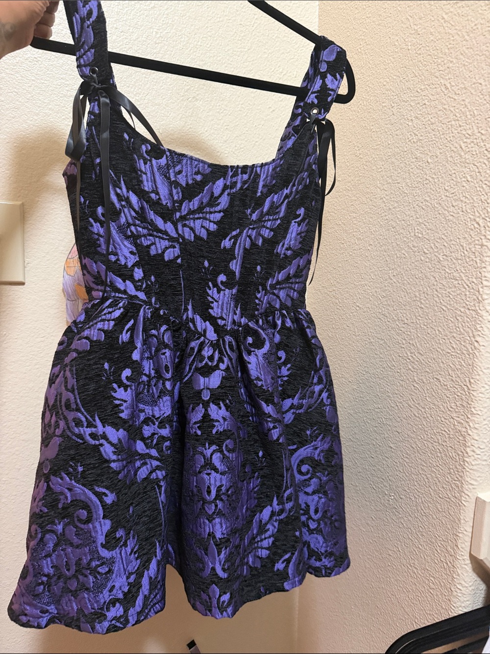 Dolls kill SAMPLE Black and Purple Brocade Sleeveless Mini Dress